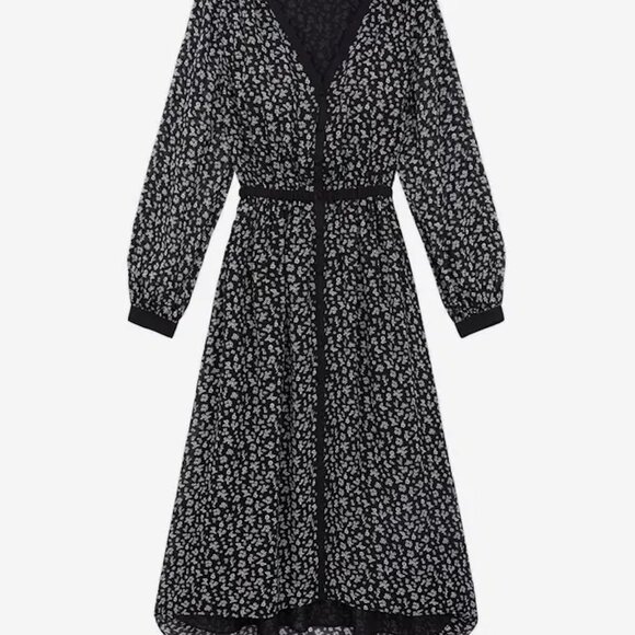 NWT The Kooples Black and White Long Sleeve V-Neck Sundress - Picture 2 of 7